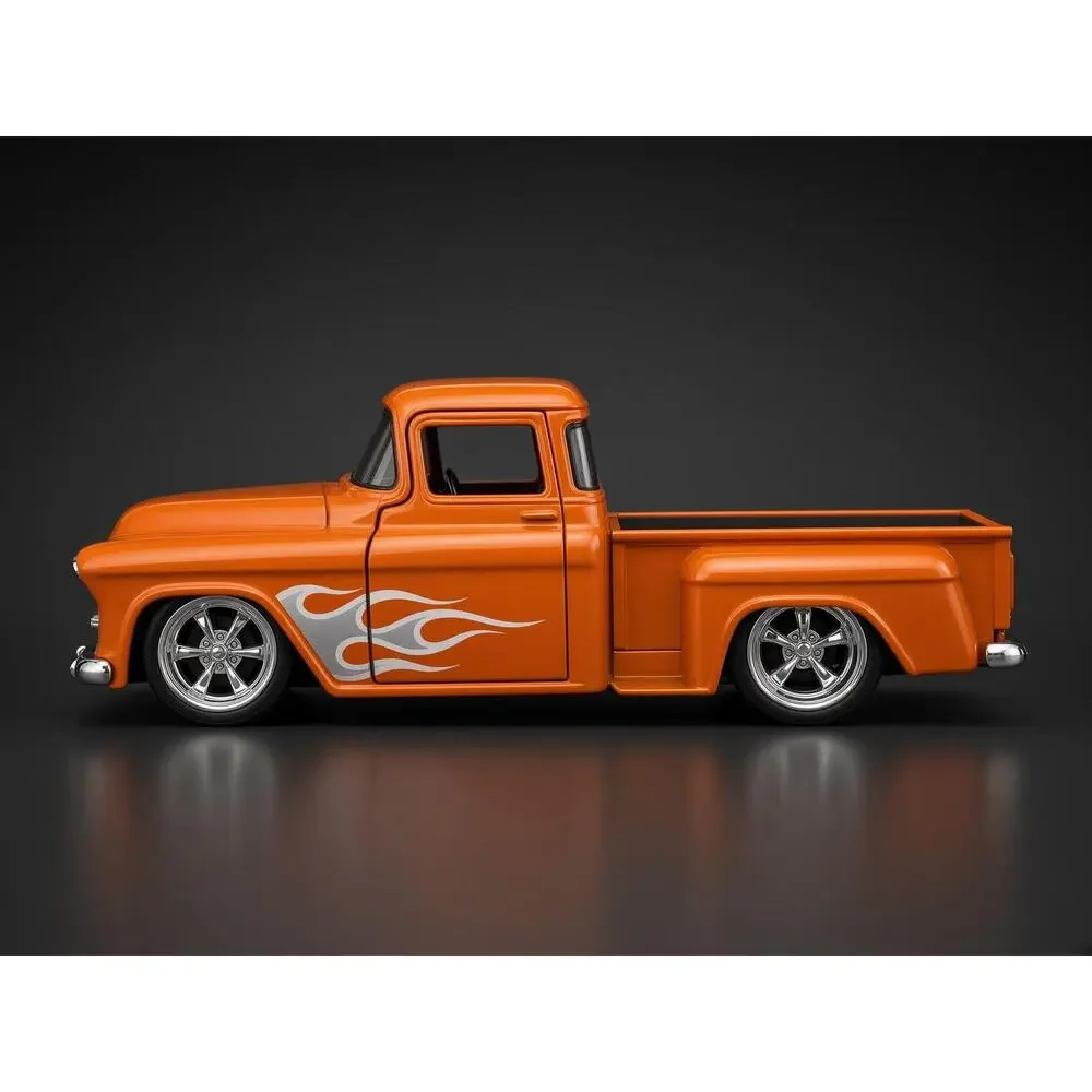 Mini Diecast Stepside Truck Set of 2 Orange Flames Metallic Blue Vintage